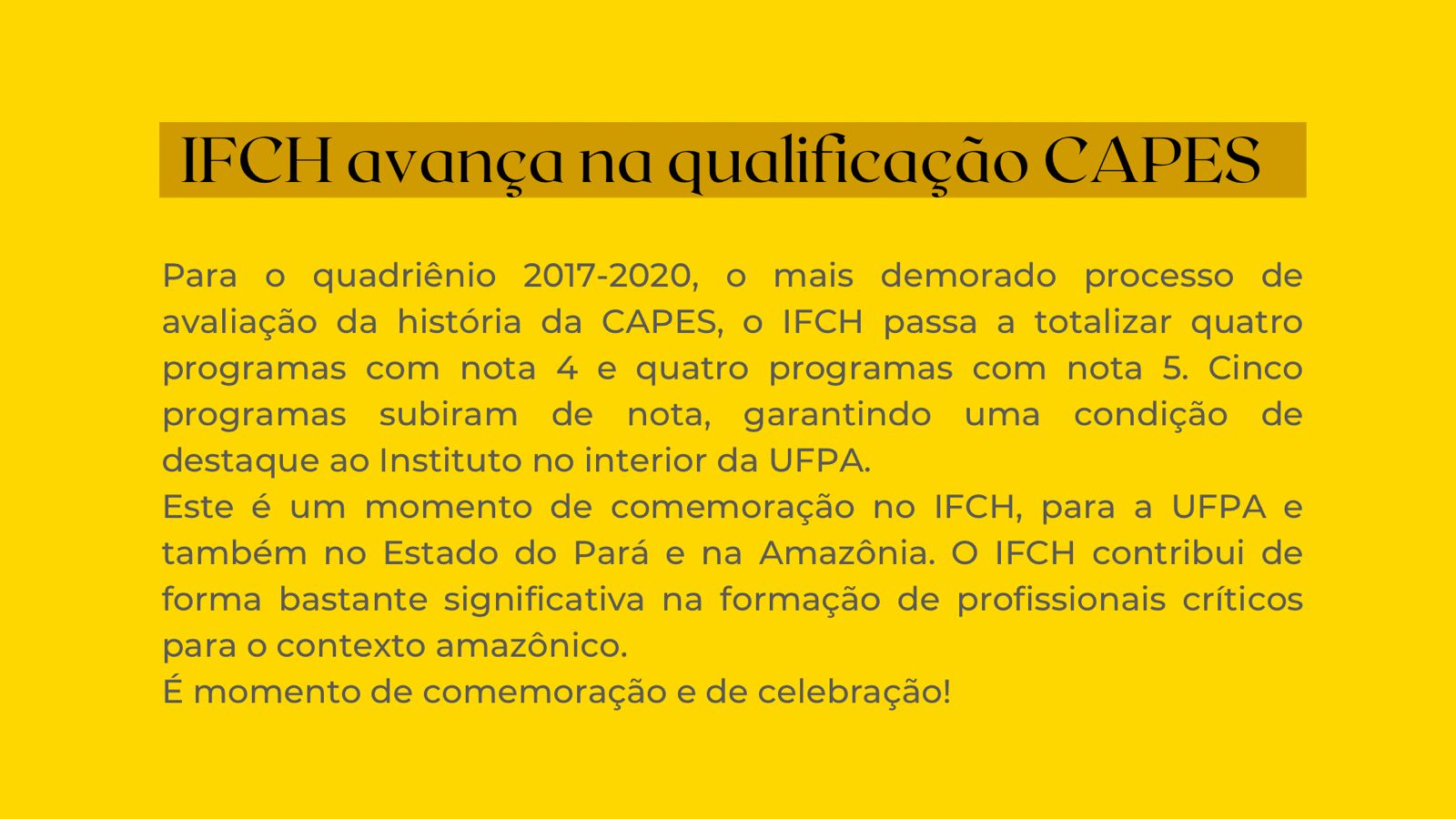 IFCH comemora boa avaliação da pós-graduação pela Capes no quadriênio 2017-2020