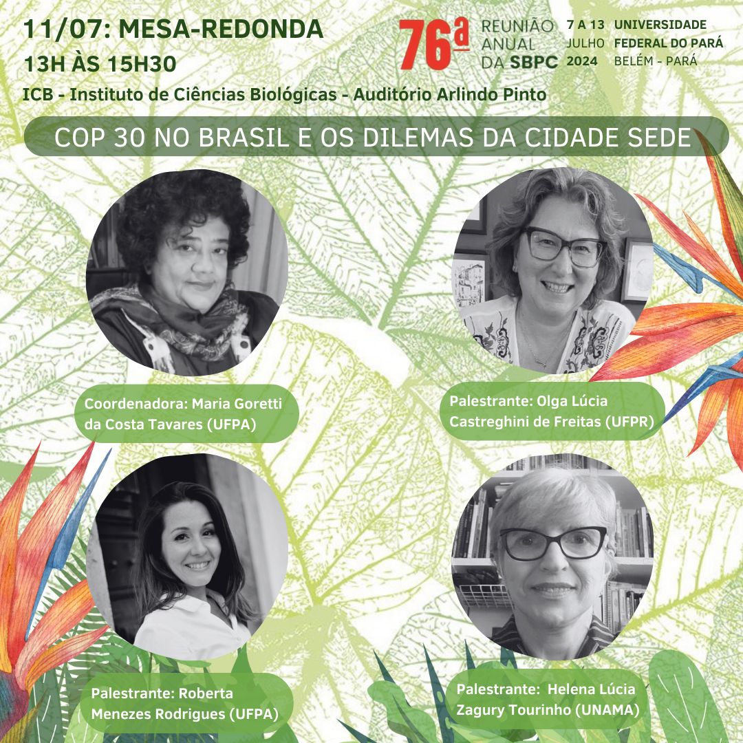IFCH na SBPC - Mesa  COP 30 no Brasil e os dilemas da cidade sede 